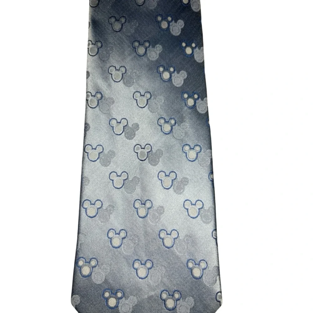 Disney Parks Mickey Mouse Silk Tie Blue Silver Icon Pattern Walt Disney World